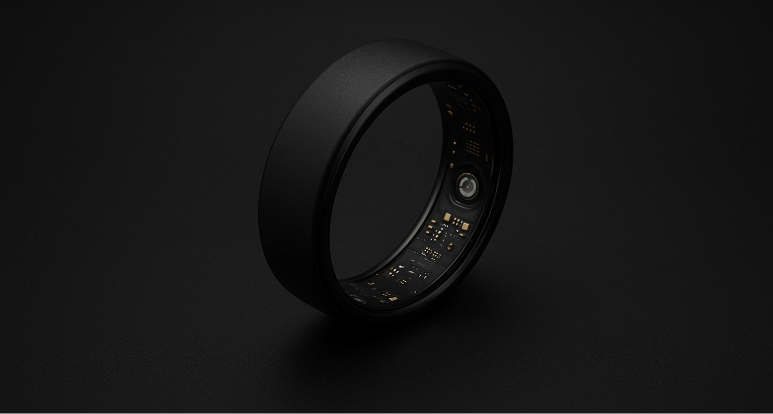 Black smart ring on a dark background